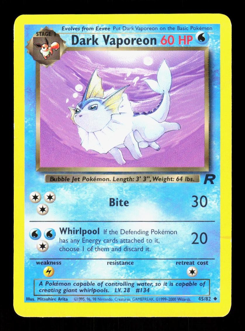 Dark Vaporeon 45/82 Uncommon Team Rocket Pokemon Unlimited HP