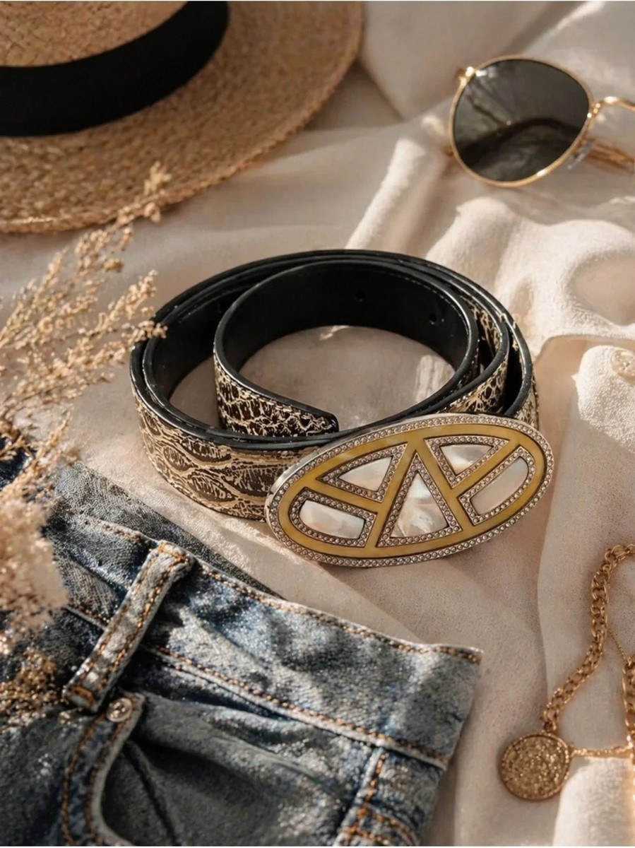 Cabi Leather Belt M 34-35 Boho MOP Rhinestone Statement  display picture 3