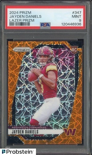 2024 Panini Orange Lazer Prizm #347 Jayden Daniels Commanders RC Rookie PSA 9