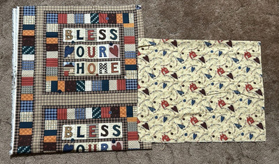 Country Quilt Fabric Lot Bless Our Home Folk Art Farmhouse Patchwork  2+ yards