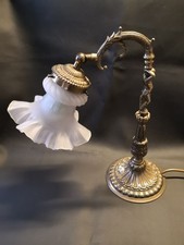 Jugendstil Tischlampe Taschentuch Milchglas Messing