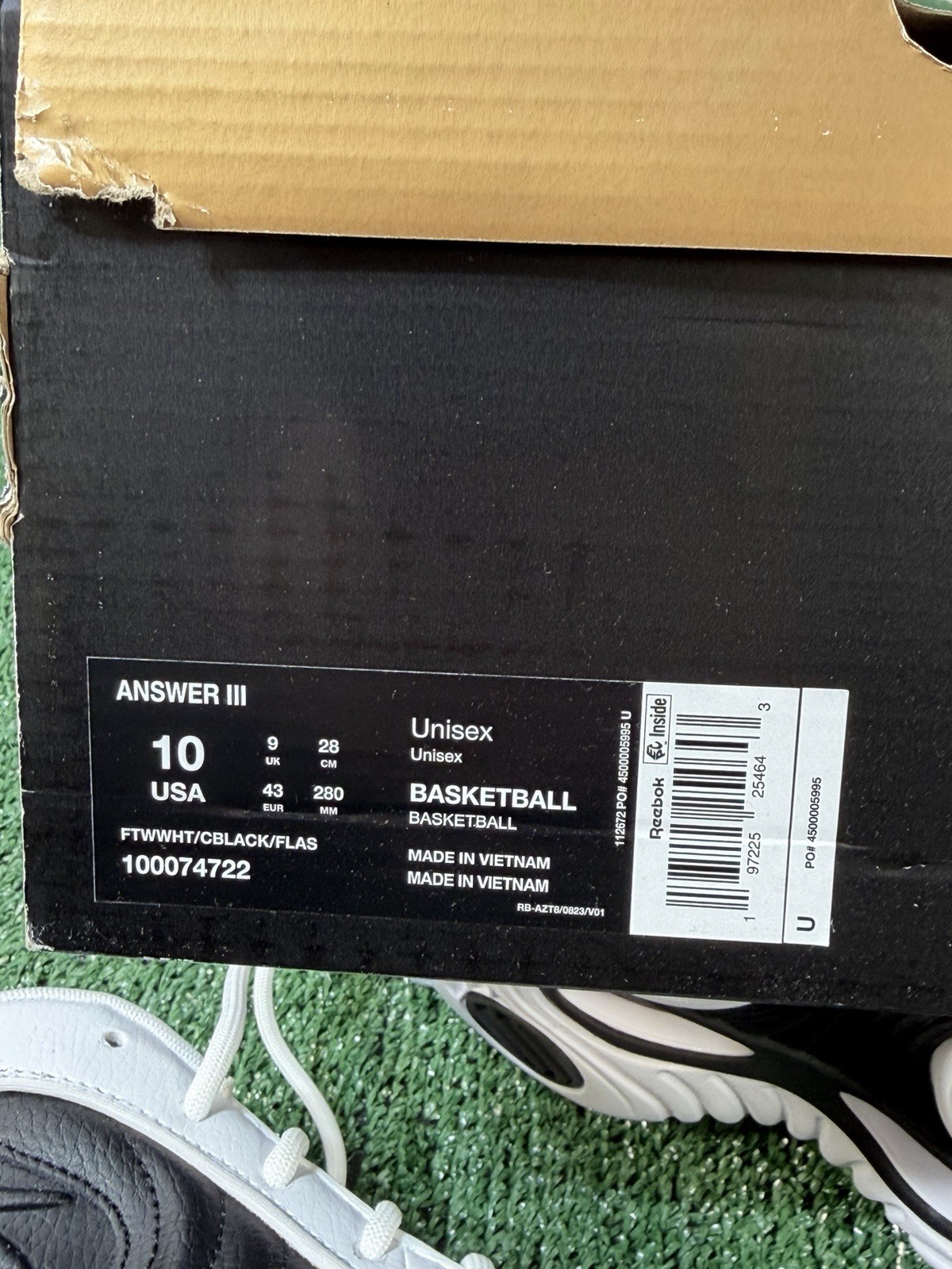 2024 Reebok The Answer III 3 White Black 100074722 Allen Iverson Mens US Size 10