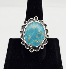 VTG Sterling Silver Native Turquoise Blue Gemstone Navajo Ring Size 9 - 9.2g
