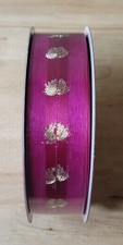 Kirkland WIRE EDGED RIBBON 1.5"x50 Yards Magenta Pink Gold Feather/Pom
