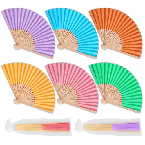 Folding Fans 6Pcs Paper Fans hand fan folding Bamboo Handheld Fan Folding DIY