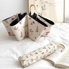 Curved Umbrella 3 Fold Sunny Rain Dual-Purpose Curved Handle Gold Hook Anti-Uv F