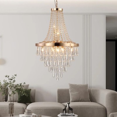 20'' Luxury French Gold Crystal Chandelier Modern Ceiling Pendant Light Fixtures