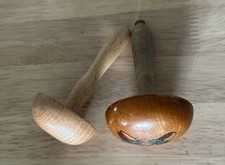 Vintage Wooden Darning Mushrooms 1 Plain, 1 with Acorn Design from Hungary