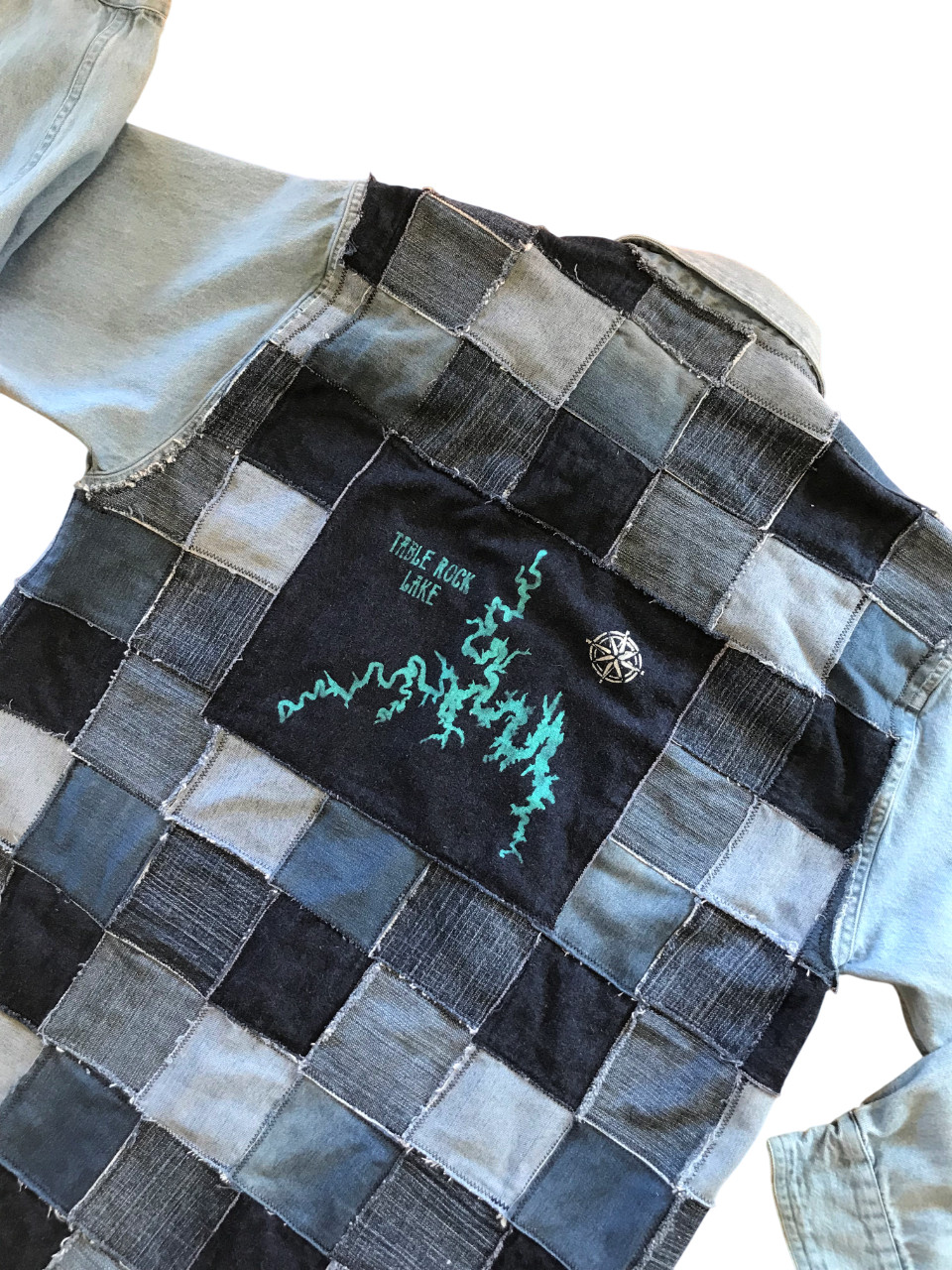 Table Rock Lake Upcycled Patchwork Denim Jacket, … - image 13
