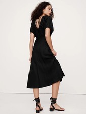 Banana republic Viscose-Linen Ruched Long Midi Dress, Sz 16, Black, NWT, #748673