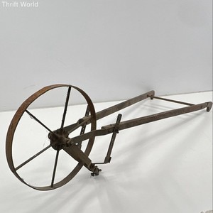 Vintage Wood & Iron Single Wheel Hand Plow Garden Cultivator Tool Pick Up Only