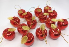 Red Shiny Apple Figure Ornament Lot Of 15 Gold Leaf Plastic Shatter Resistant 2"