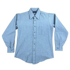 Vintage Wool Blend Shirt Men’s Medium Light Blue Career Club Button Up USA Made