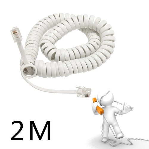 1x Coiled Telephone Handset Cord RJ10 White 2m After Stretching Cable Assembly