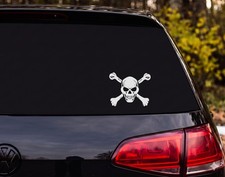 Skull Crossbones Silhouette Angry Menacing Brow Teeth Vinyl Decal Sticker