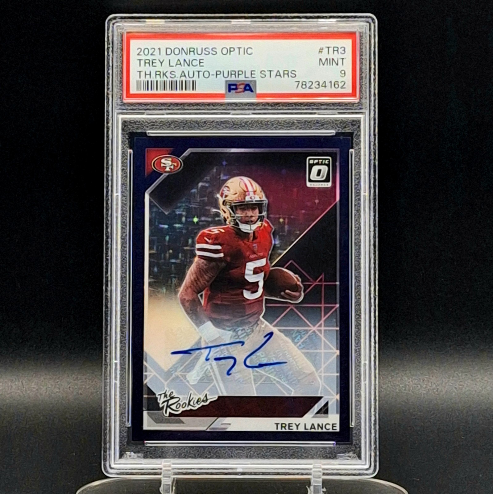 2021 Panini Donruss Optic Trey Lance RC /25 Auto PSA 9 Purple Stars Prizm 49ers view 8