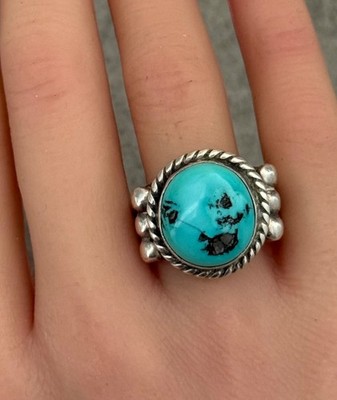 Vintage Native American Navajo Blue Turquoise Sterling Silver RING 13.7g Size 10