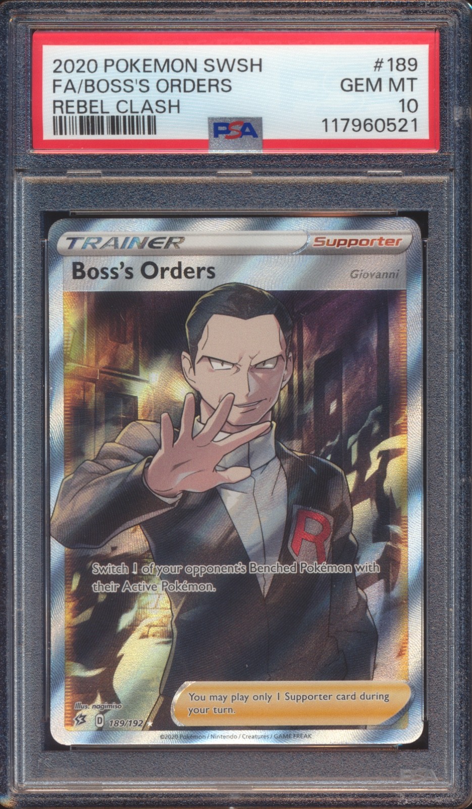 2020 POKEMON REBEL CLASH BOSS'S ORDERS FULL ART #189 PSA 10!