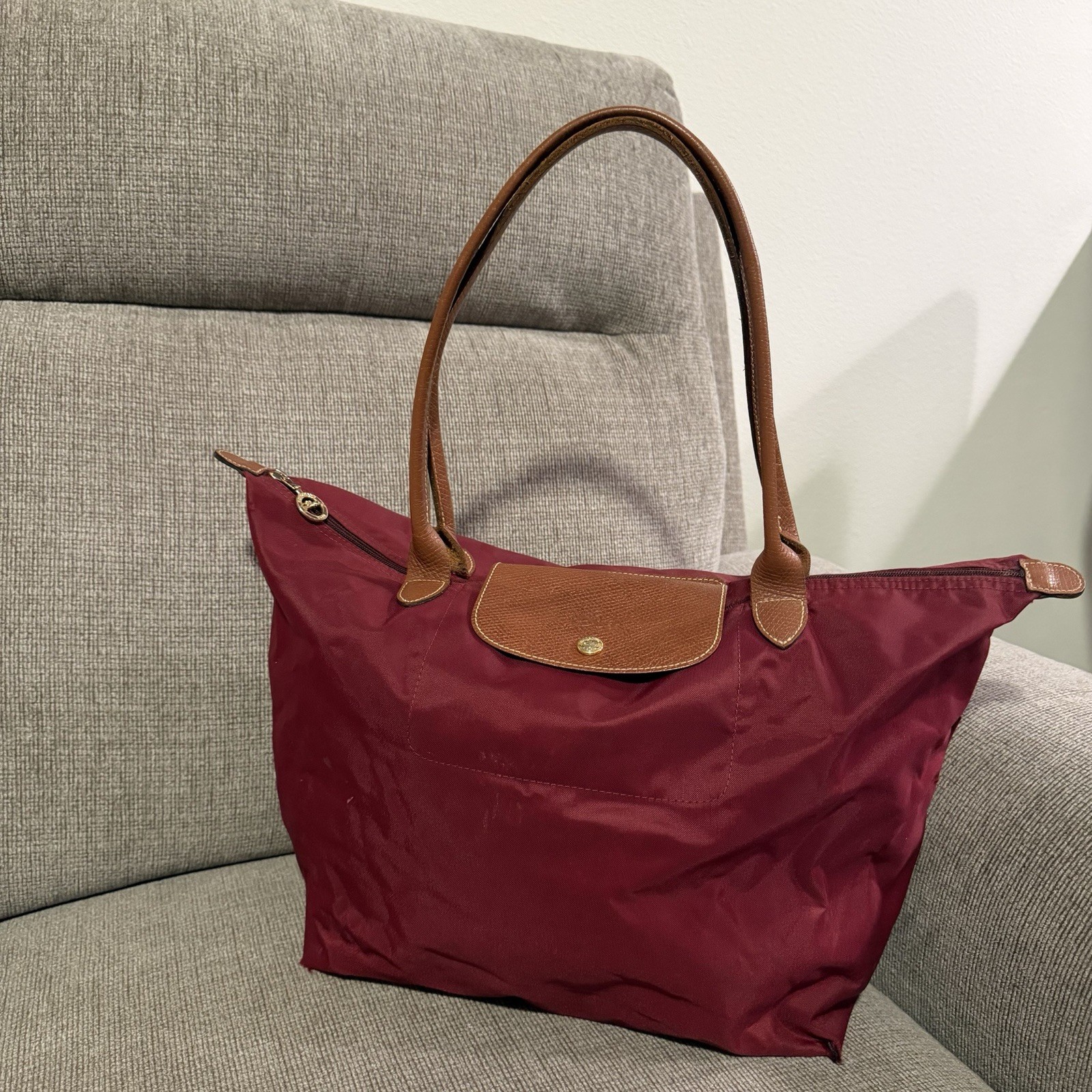 Longchamp Le Pliage Large Red Nylon Leather Tote Shoulder Bag