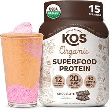 KOS Plant Based Protein Powder, Chocolate USDA Organic - Low Carb Pea Protein...