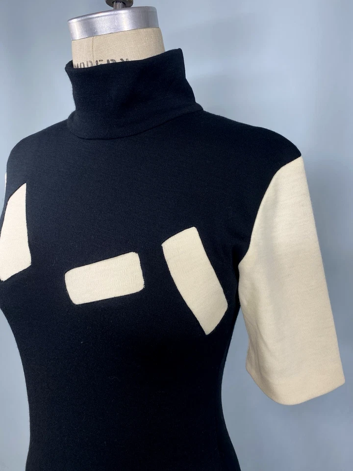 ETHAN COHAN GALLERY Vintage Dress SMALL PETITE Wool black ivory white 80s 90s - Image 4 of 4
