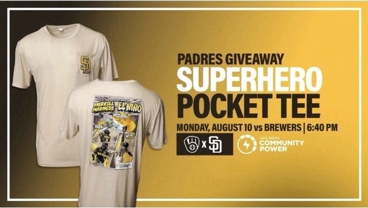 San Diego Padres Superhero Pocket Tee Presale from game on 8/10/26 XL OR XXL