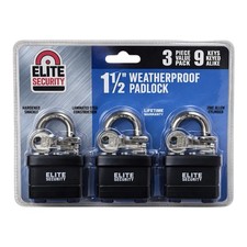 Elite Security 1.5” Weatherproof Padlocks 3-Pack Heavy Duty Keyed Alike 9 Keys