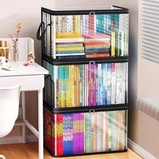 2 Pack Foldable Clear Storage Boxes Large Plastic Organizer Bins with Flip Lids