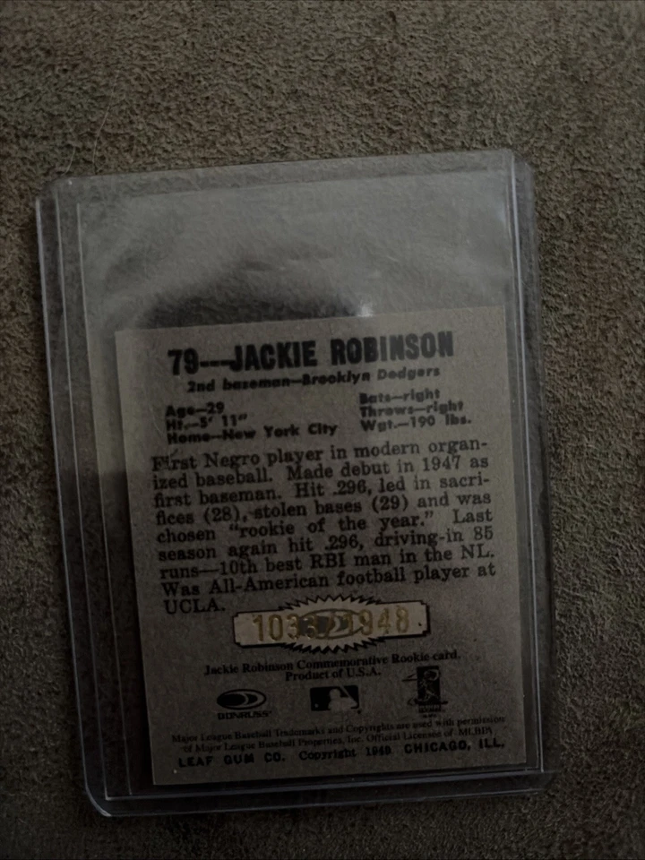 1997 Leaf #79 Jackie Robinson 新秀翻印 #1033/1948 — 第 2/2 张图片