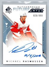 2018-19 Michael Rasmussen SP Authentic Future Watch Rookie Auto Inscribed /999