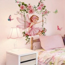 Pink Garden Fairy Decal Flowers Wall NEW Girl Vinyl Sticker Butterflies  59