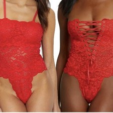 Free People HAH Spinster Reversible Lace Bodysuit Siren Red Size Small NEW W TAG