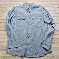 Carhartt Mens Sz LG Long Sleeve Button Shirt Blue Light Solid S202 CBL