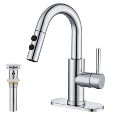 Single Handle High Arc Bathroom Sink Faucet with Pull Out Sprayer and Pop up Dra