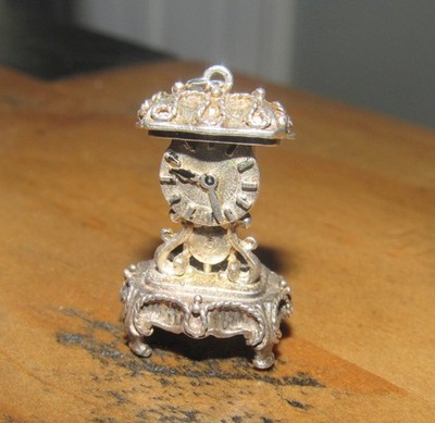 Vintage Nuvo 925 silver full Hallmarks French Ormolu mantle clock bracelet charm