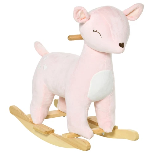 HOMCOM Cavallo a Dondolo per Bambini 3-6 Anni Cervo in Peluche Rosa 68x35.5x64cm - Foto 1 di 10
