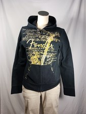 Fender Hoodie Vintage Black Gold Full Zip Women's Size Large