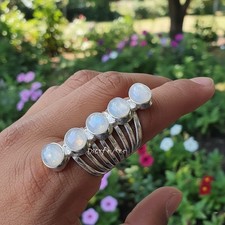 Moonstone multi Gemstone Long Ring 925 Sterling Silver handmade Ring