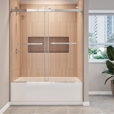Easy To Install Chrome Shower Door For Bathtub 60'x62''Frameless Tub Shower Door