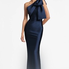 Sachin Babi One-Shoulder Bow Bonnie Gown Night Sky Size 6 Dry Cleaned