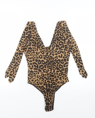 Pretty Little Thing Damen schwarz Tiermotiv Turnanzug Einteiler Größe 10