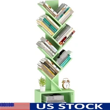 Tall Modern Bookshelf 6 Shelves Space Saving Corner Storage Unit Durable Wood US