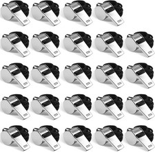 Whistle, 24 PCS Professional Stainless-Steel Whistles with Lanyards in Bulk, Ver