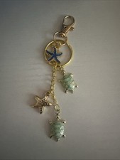 Beachy Starfish Keychain. Dangle Keychain Gold With Turtles    