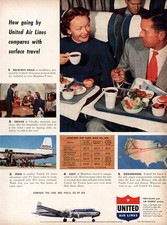1953 United Airlines: Compares With Surface Travel Vintage Print Ad