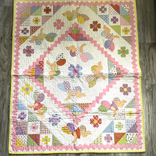 Handmade Baby Quilt 34x41 Sunbonnet Sue Patchwork Floral Nursery Blanket Cotton