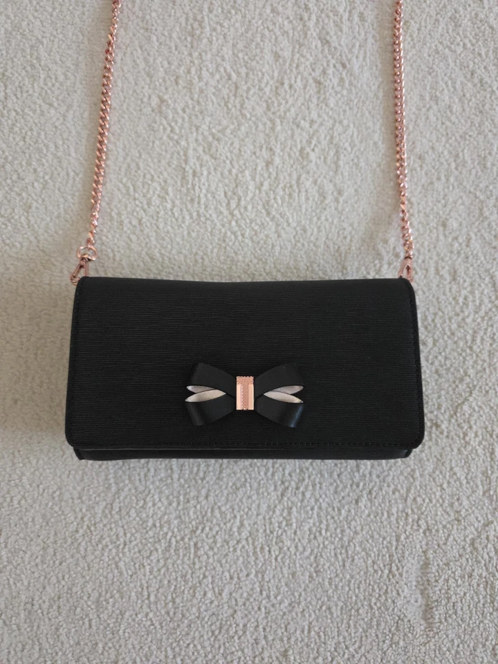 Ted Baker Black and Rose Gold Bow Matinee with Chain Shoulder Bag - Image 1 of 4