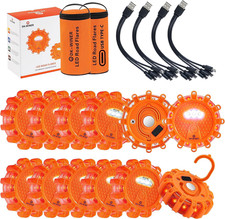 12 Pack LED Road Flares, Type-C Rechargeable Magnetic Safety Kit
