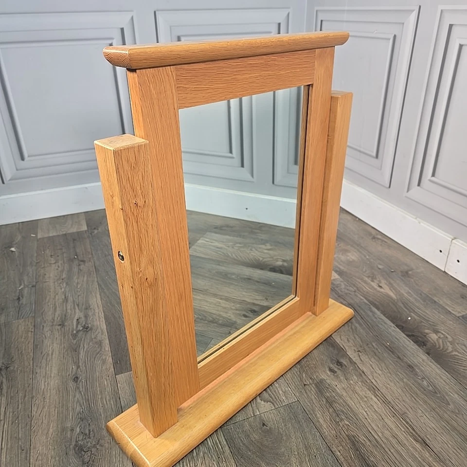 Table Top Mirror - Solid Oak Wooden Dressing Swing - Contemporary Toilet Bedroom - Image 3 of 4