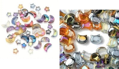 rainbow colored czech ~ cat heads moon & star beads ~ choice